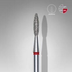 Diamond nail drill bit pointed flame red EXPERT head diameter 2,1 mm / working part 8 mm